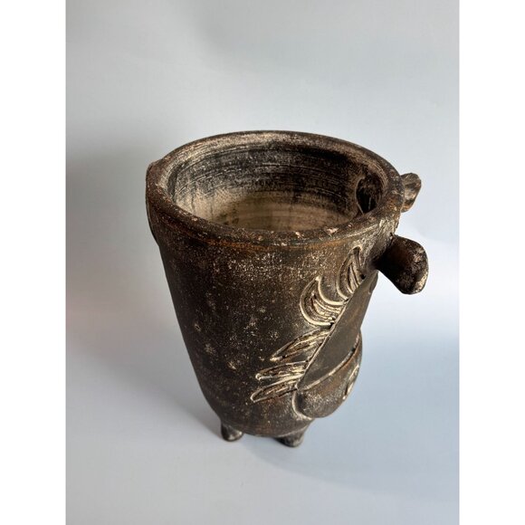 Handcrafted Volcanic Ash Cow Planter Rustic Black Distressed Finish Unique Anima - Picture 3 of 7